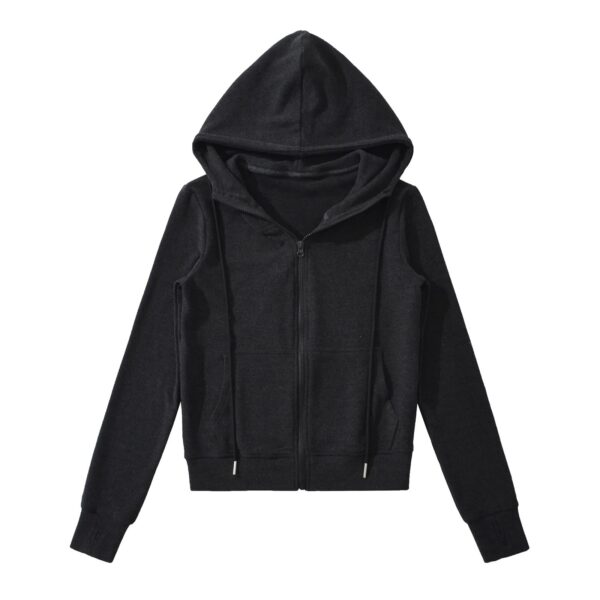 Black zip-up hoodie with hood.