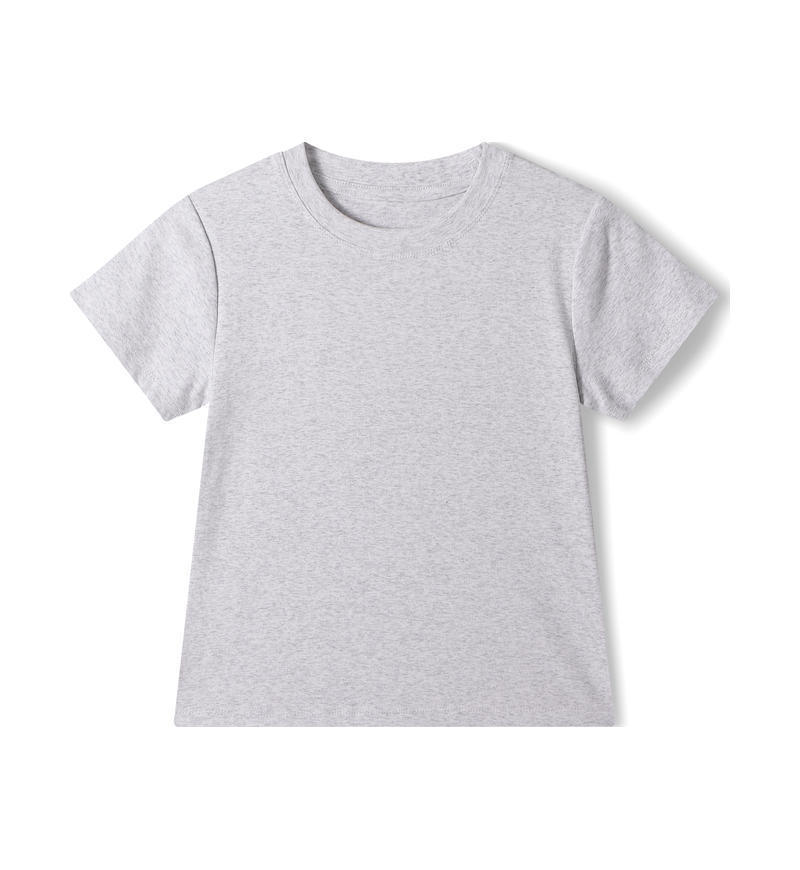 Gray plain short-sleeve T-shirt on white.