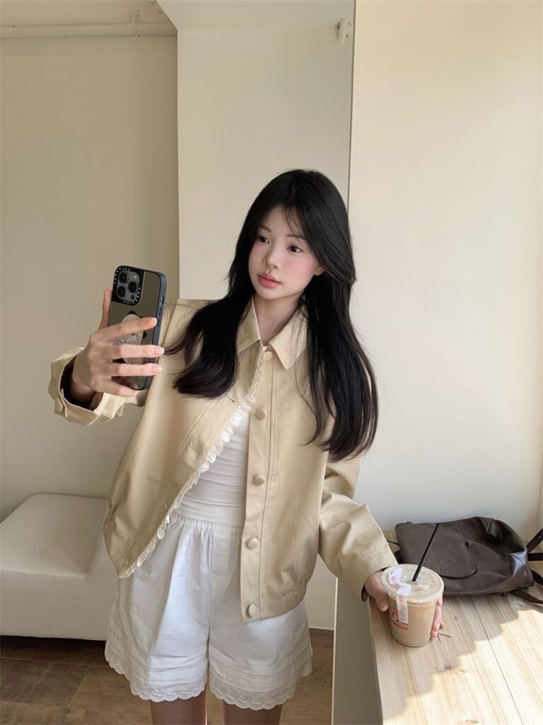 Womens Fashion Patchwork Lace Collar Short Coat