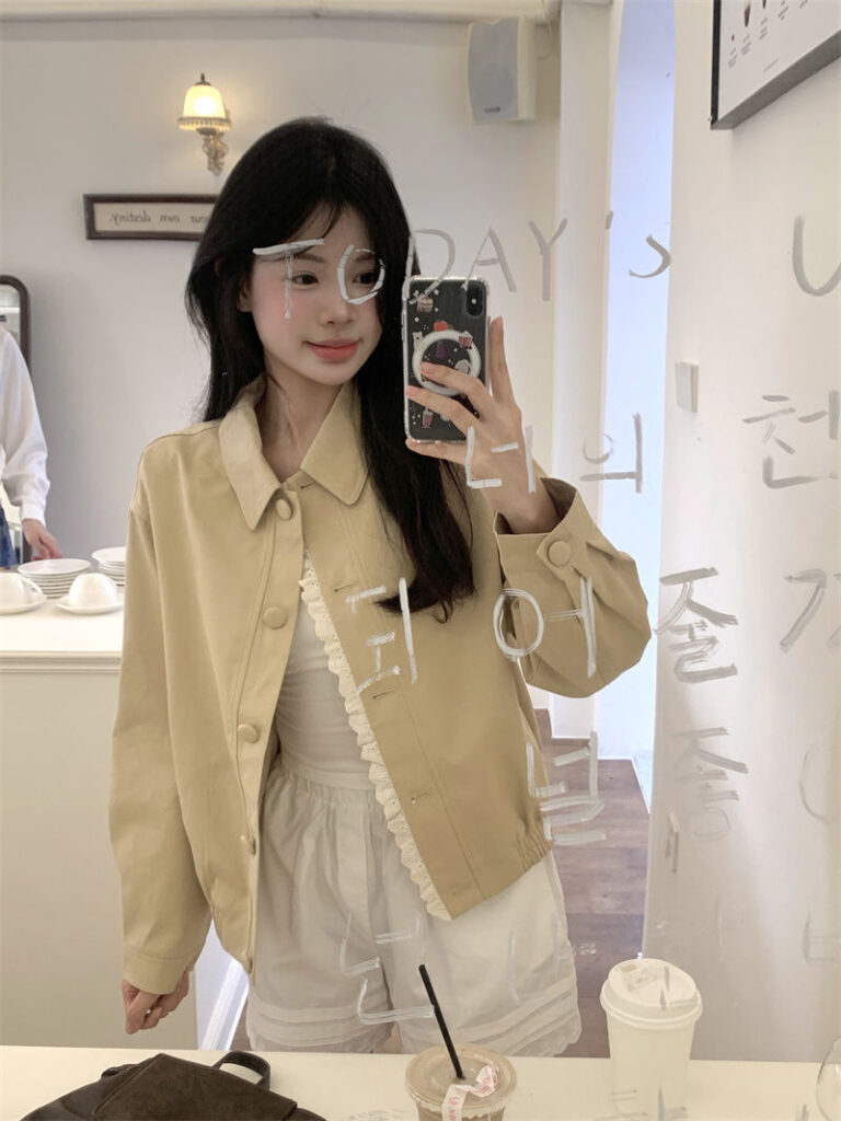 Womens Fashion Patchwork Lace Collar Short Coat