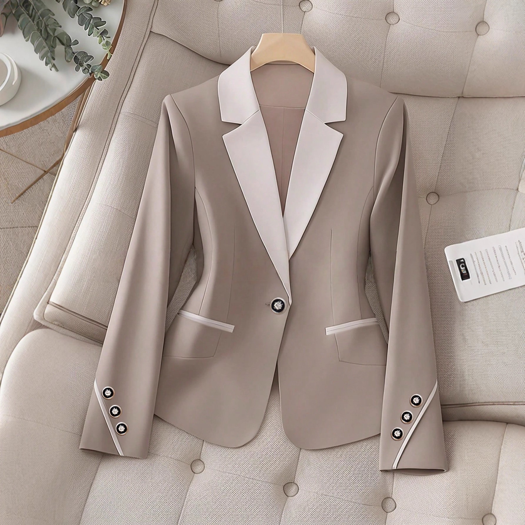 Professional Contrasting-Color Button Elegant Formal Blazer - Image 5