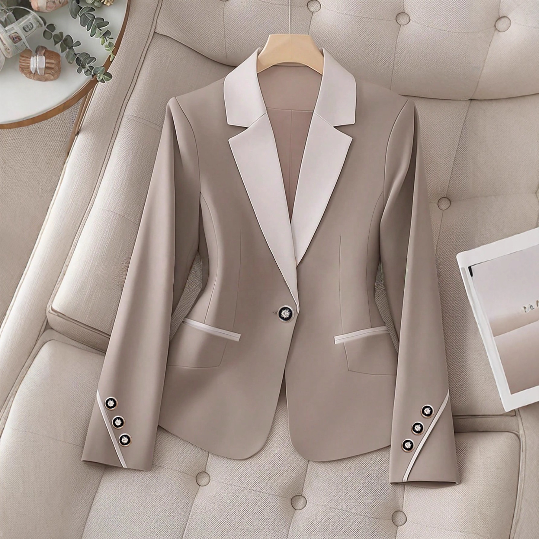 Professional Contrasting-Color Button Elegant Formal Blazer - Image 3