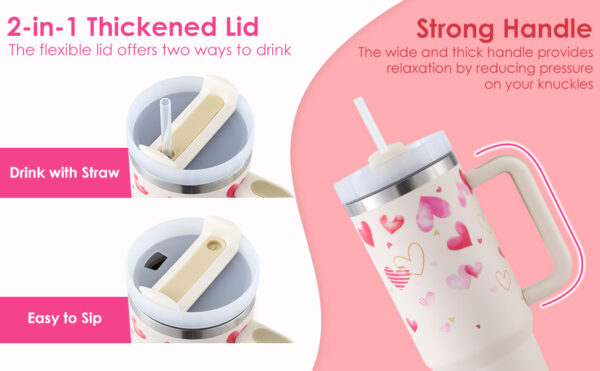 40 Oz Tumbler With Handle Straw Insulated, Stainless Steel Spill Proof Vacuum Coffee Cup Tumbler With Lid Tapered Mug Gifts For Valentine Lover Suitable For Car Gym Office Travel - Image 20