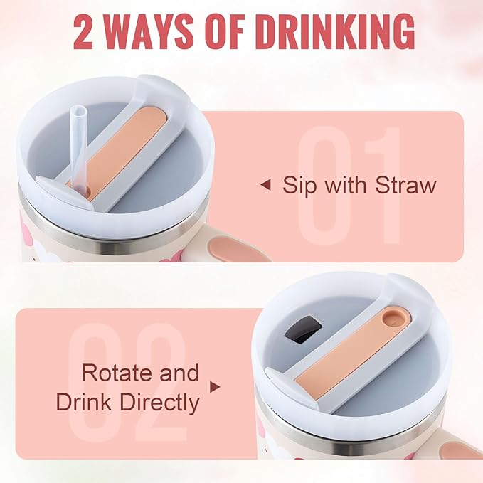 40 Oz Tumbler With Handle Straw Insulated, Stainless Steel Spill Proof Vacuum Coffee Cup Tumbler With Lid Tapered Mug Gifts For Valentine Lover Suitable For Car Gym Office Travel - Image 21