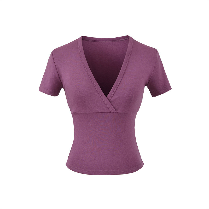Purple V-neck short-sleeve women