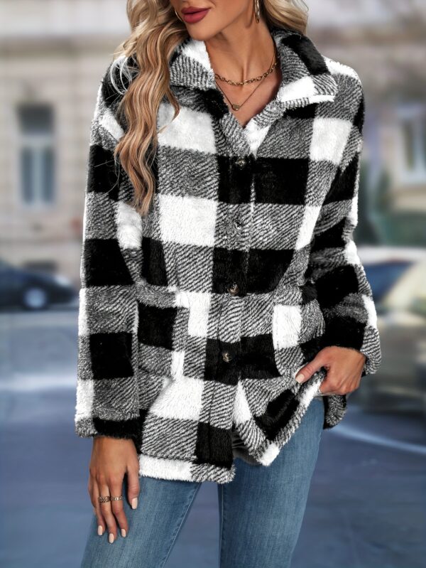 Womens European And American-style Tartan-patterned Lapel Flannel Coat - Image 13