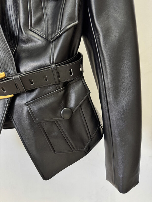 New European And American-style Fashionable Belt-tie Slim-fit Leather Jacket - Image 10