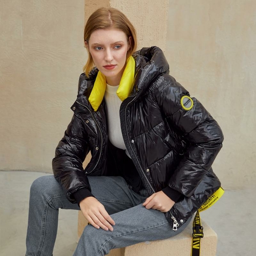 Short women winter coat parkas warm hooded shiny jacket coat Ladies - Image 3