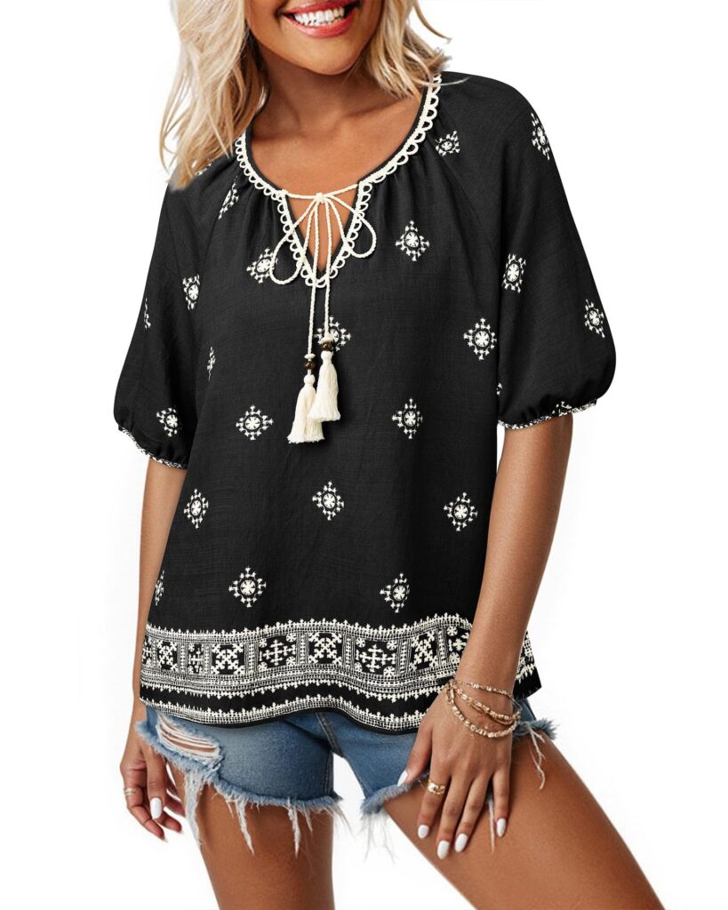 Bohemian Casual V-neck Short-sleeve Printed Blouse