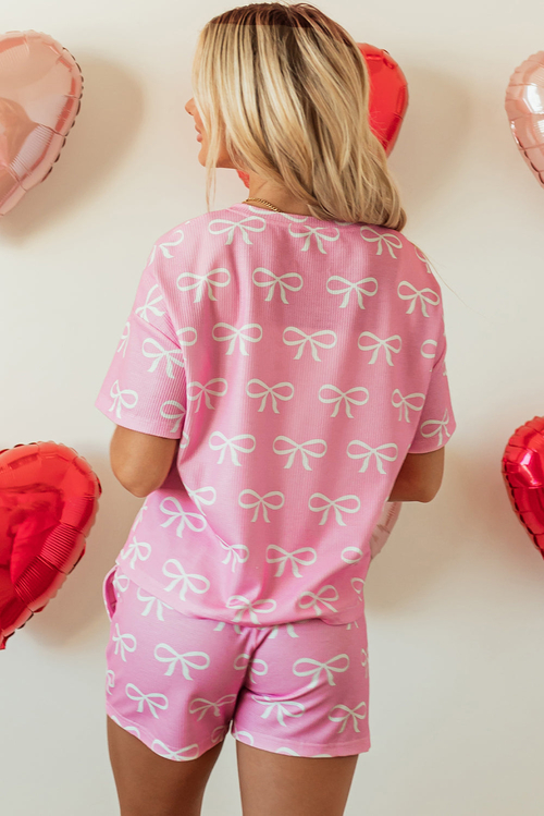 Valentine Bow Waffle Knit T-Shirt and Shorts Set - Image 3