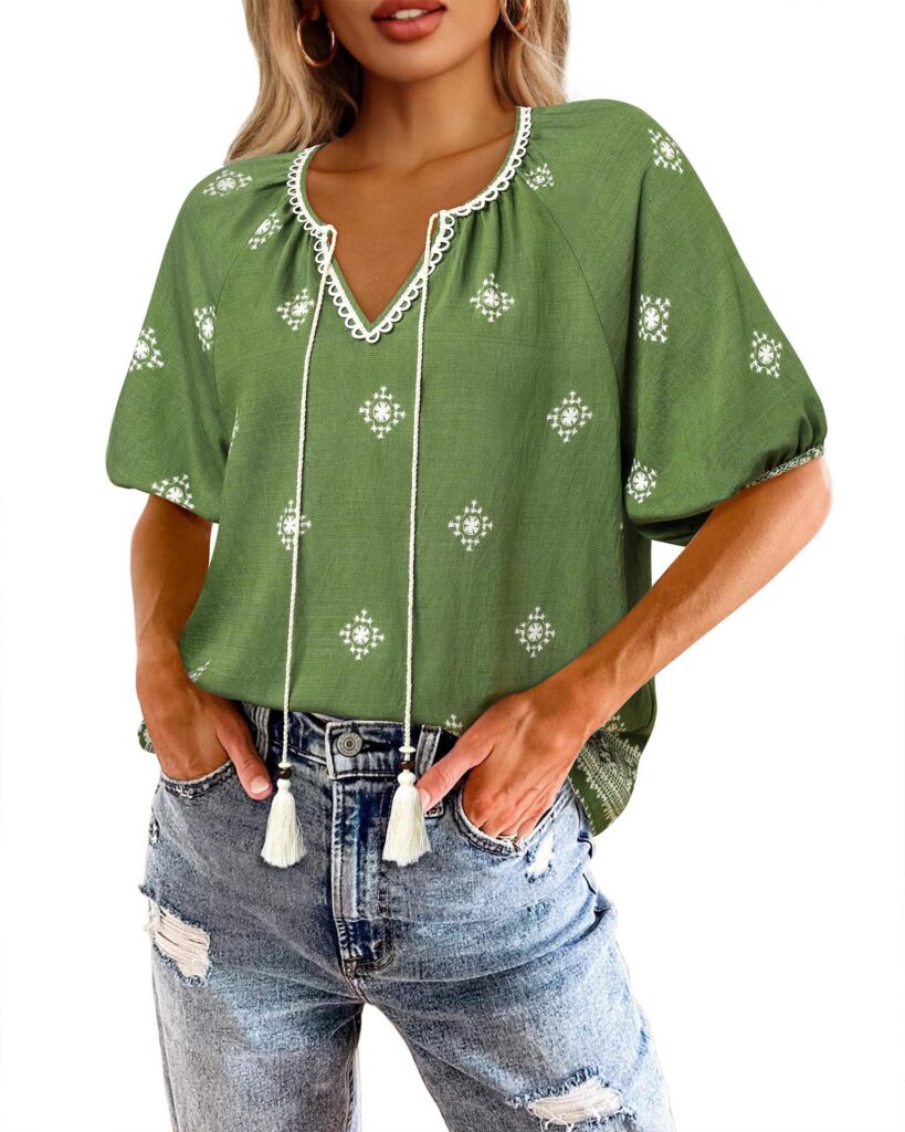 Bohemian Casual V-neck Short-sleeve Printed Blouse