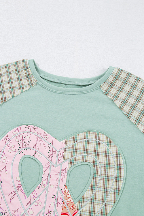 Valentine Heart Plaid Floral Patchwork Long Sleeve Top - Image 7