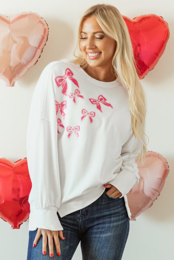 Valentine Bow Sequin Long Sleeve Oversize Sweatshirt - Image 12