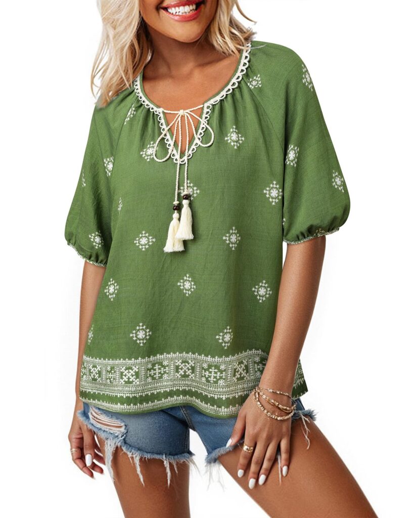Bohemian Casual V-neck Short-sleeve Printed Blouse