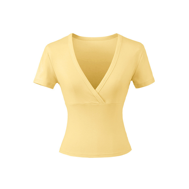Yellow short-sleeve V-neck women