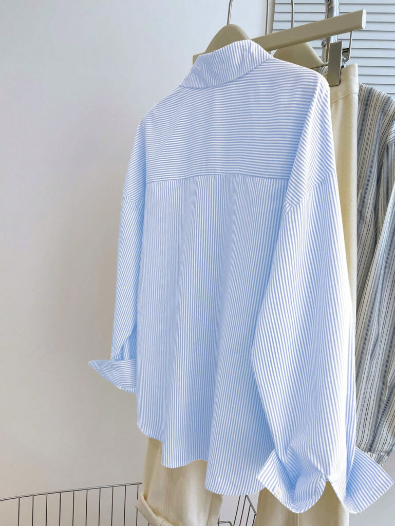 Versatile Blue-Striped Womens Casual Top