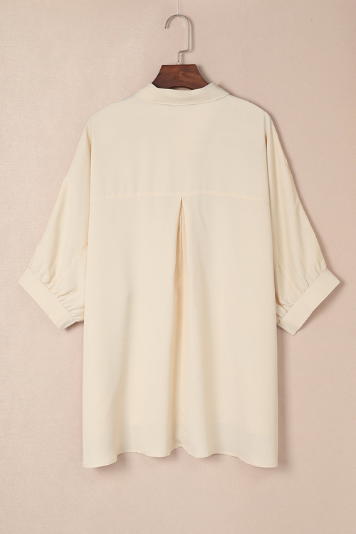 Solid 3/4 Puff Sleeve Oversize Shirt - Image 6