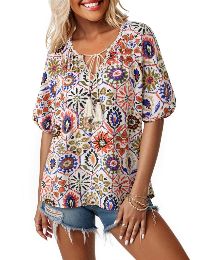Bohemian Casual V-neck Short-sleeve Printed Blouse