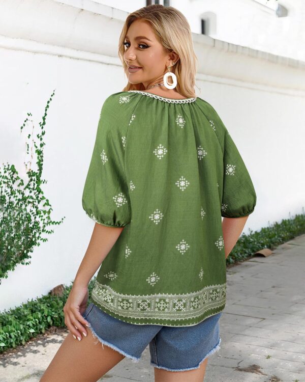 Bohemian Casual V-neck Short-sleeve Printed Blouse - Image 23