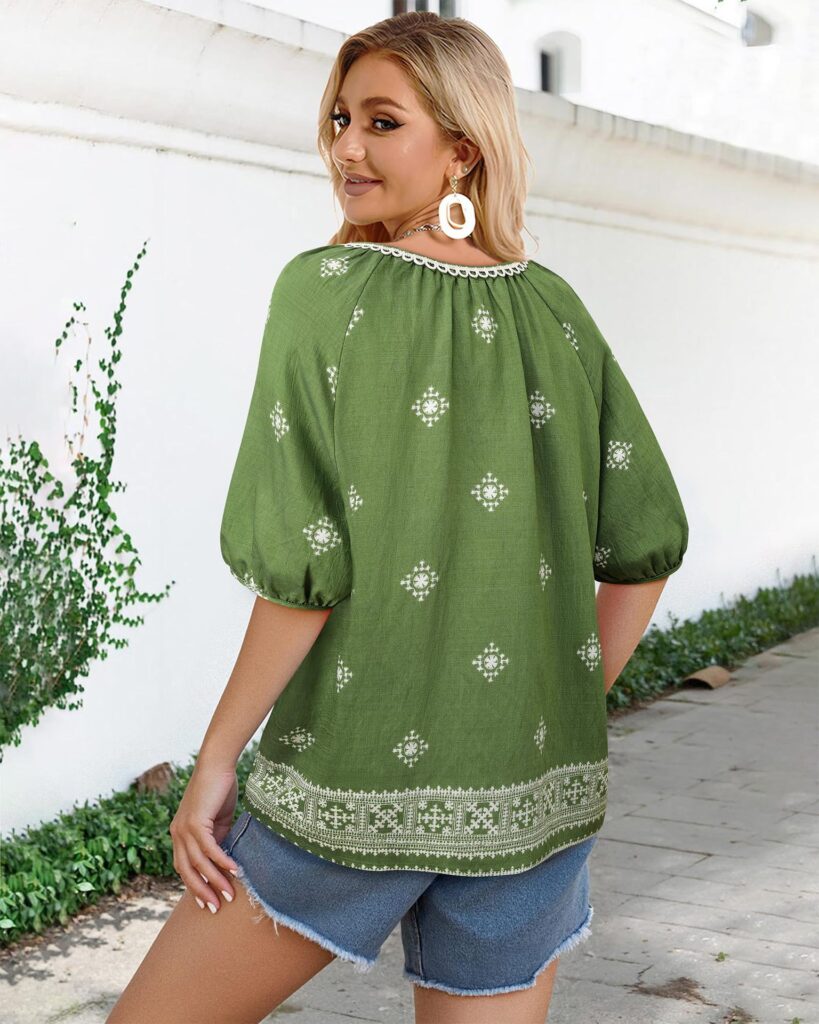 Bohemian Casual V-neck Short-sleeve Printed Blouse