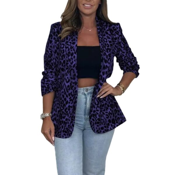 Woman in purple leopard print blazer.