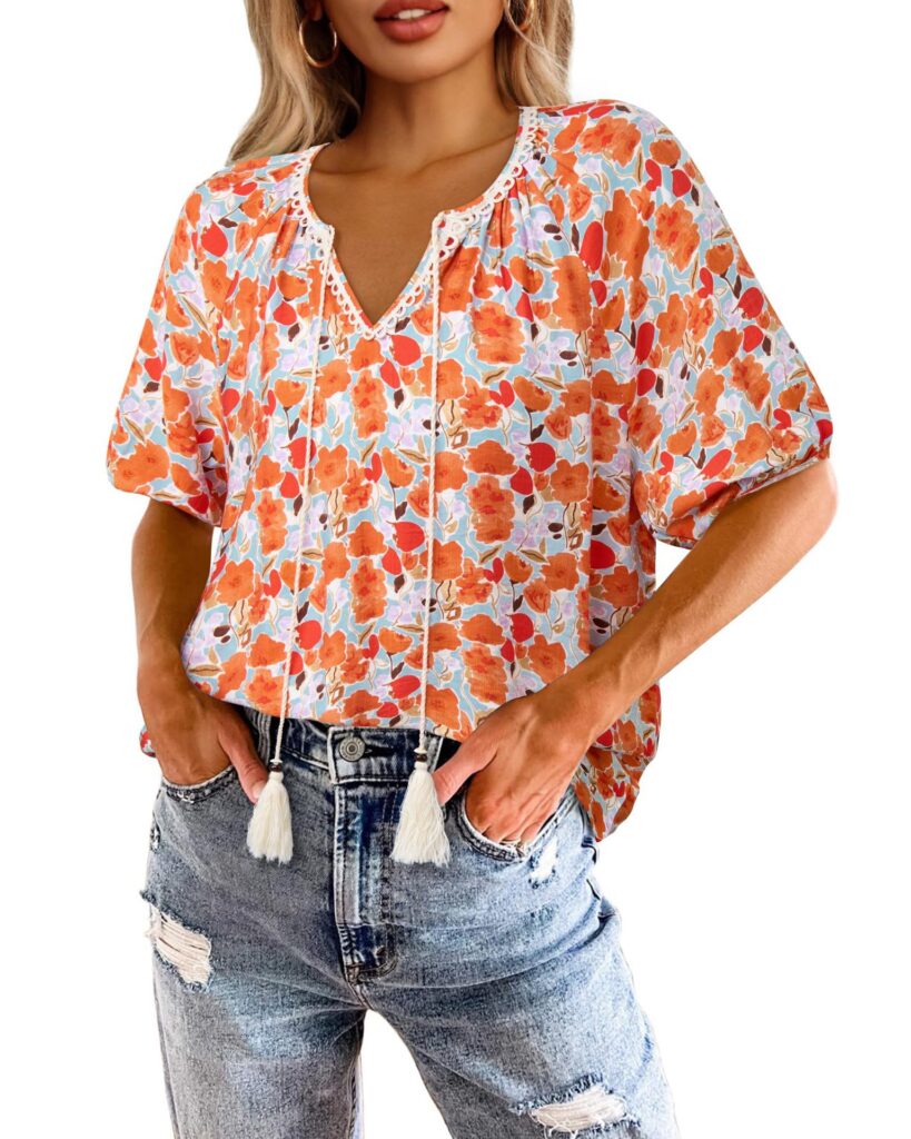 Bohemian Casual V-neck Short-sleeve Printed Blouse