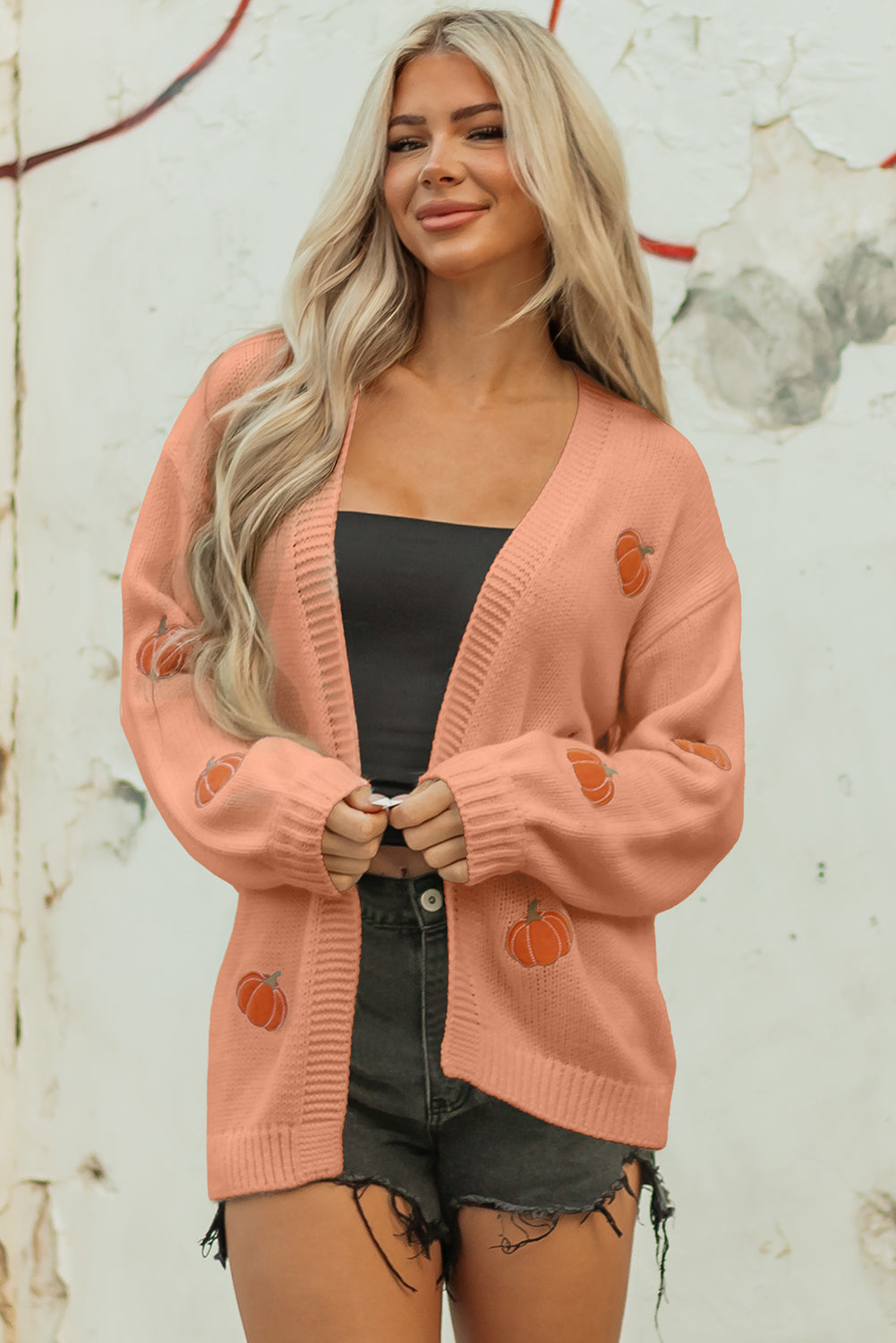Christmas Tree Pumpkin Open Front Drop Shoulder Cardigan - Image 16
