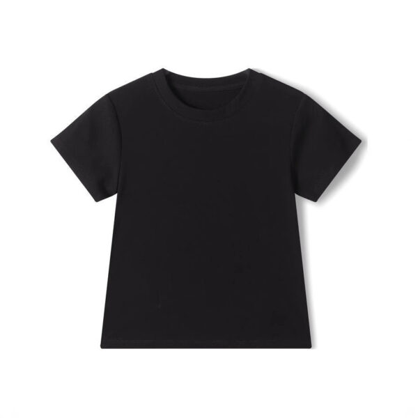 Black short-sleeve T-shirt on white background.