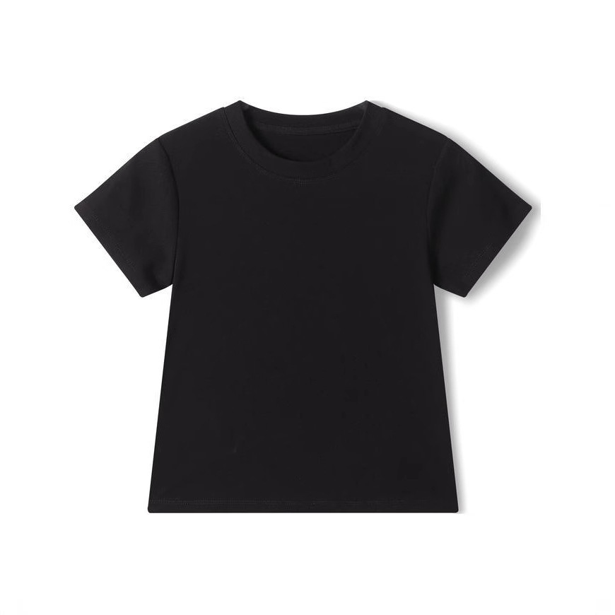 Black short-sleeve T-shirt on white background.