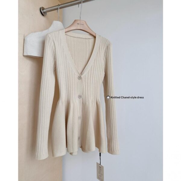 Navy Blue Waist-Cinching Low-Neck All-Match Long-Sleeve V-Neck Knitted Cardigan - Image 29
