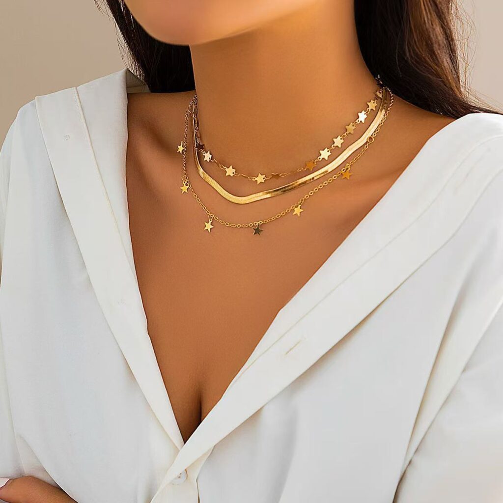 Euro-American Cross-Border Jewelry Niche Bold Girl Feng Shui Crystal Star-Shaped Clavicle Necklace