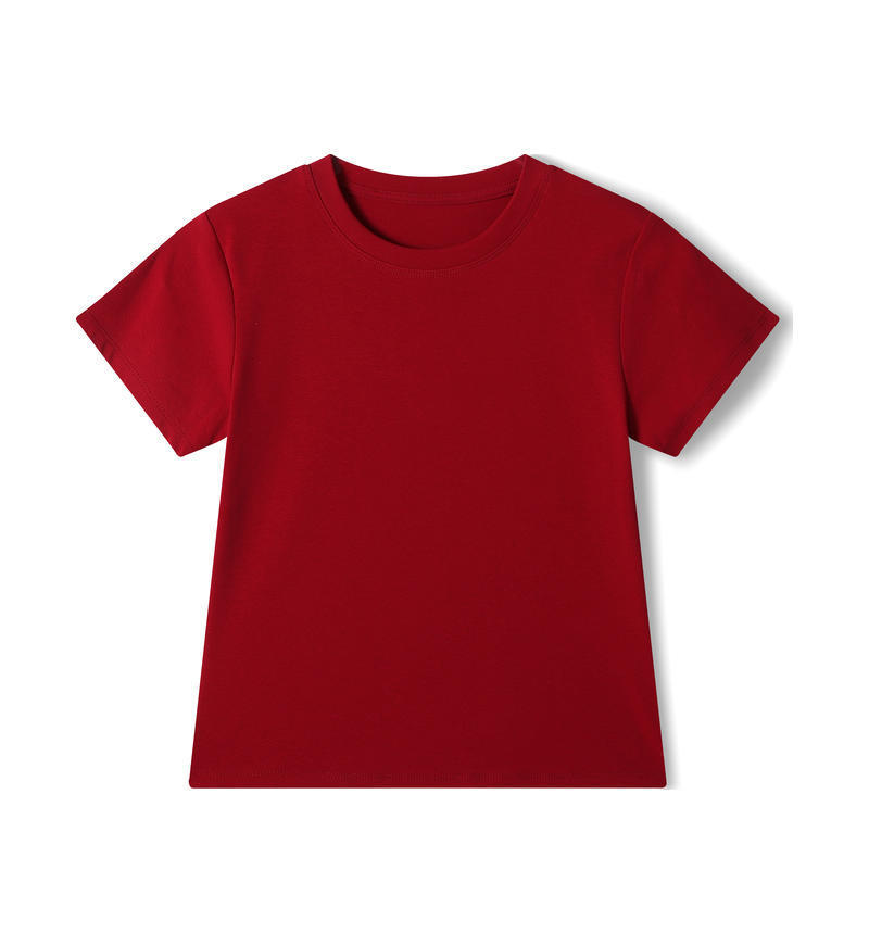 Red plain short-sleeve t-shirt on white.