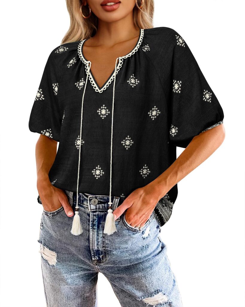 Bohemian Casual V-neck Short-sleeve Printed Blouse