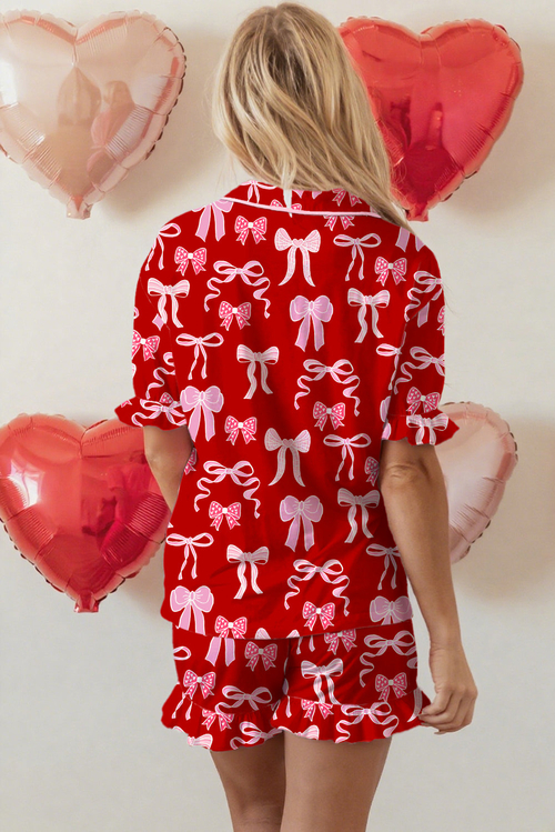 Valentine Bow Ruffle Shirt and Shorts Pajama Set - Image 2