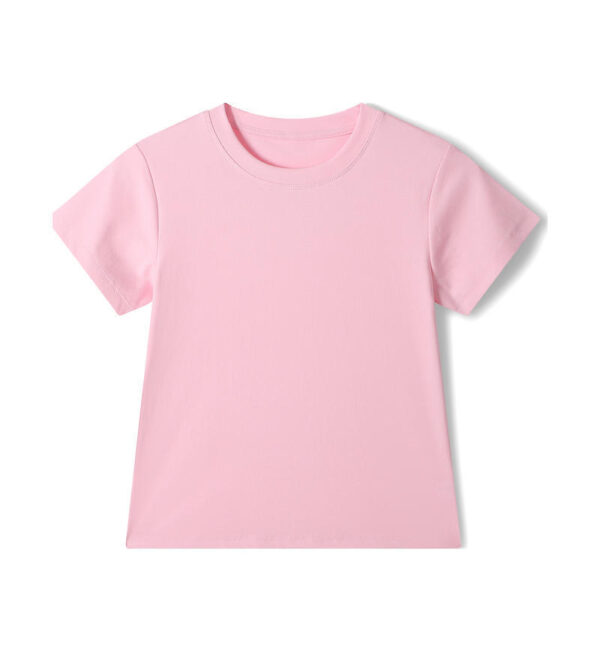 Pink short-sleeve t-shirt on white background.