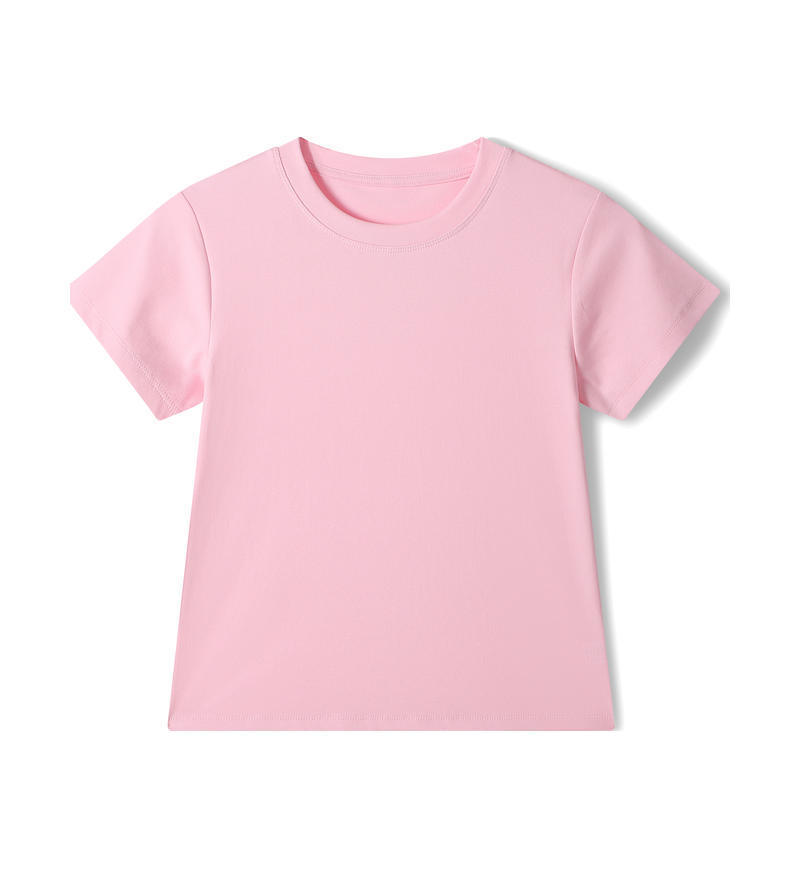 Pink short-sleeve t-shirt on white background.