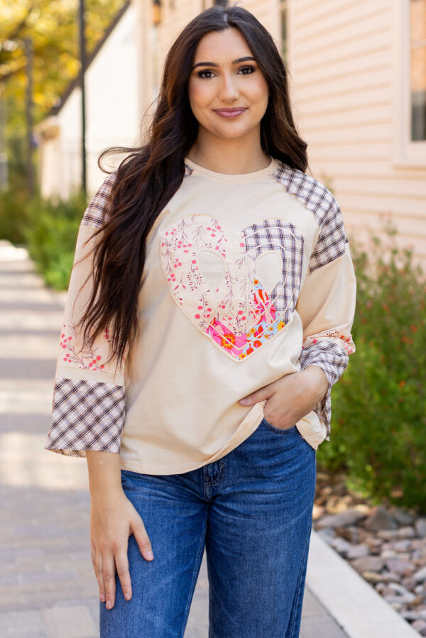 Valentine Heart Plaid Floral Patchwork Long Sleeve Top - Image 12