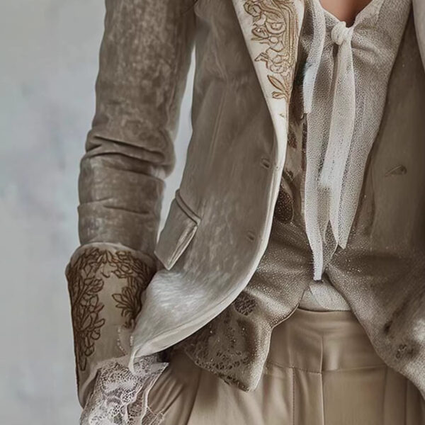 Womens Fashion Printed Lapel Flare-Sleeve Blazer - Image 3