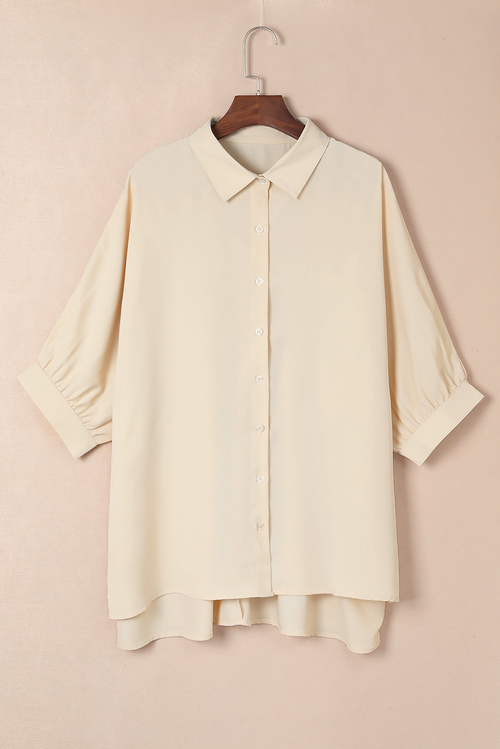 Solid 3/4 Puff Sleeve Oversize Shirt - Image 5