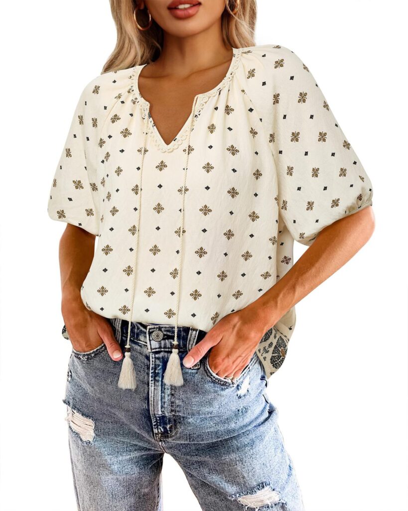 Bohemian Casual V-neck Short-sleeve Printed Blouse