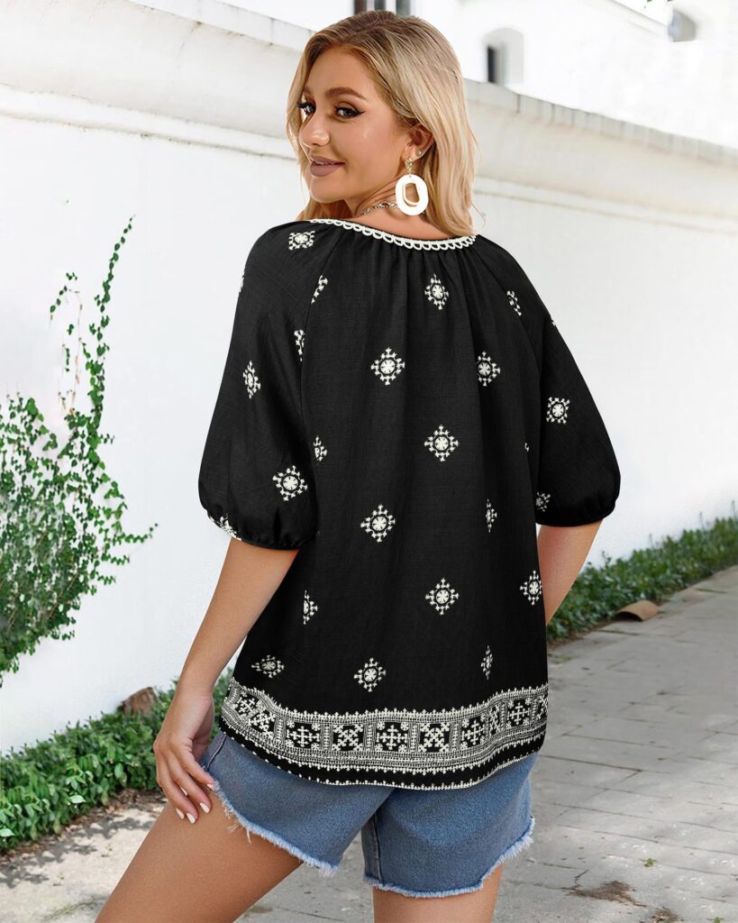 Bohemian Casual V-neck Short-sleeve Printed Blouse