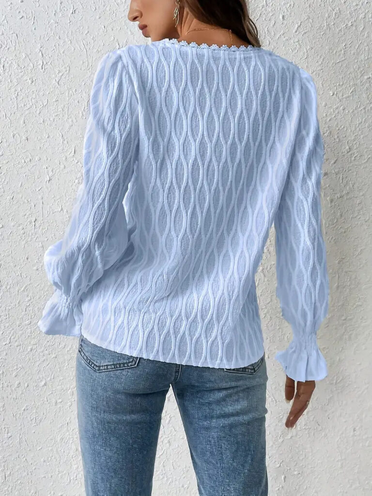 SheIn Solid-Color V-Neck Top With Flared Sleeves