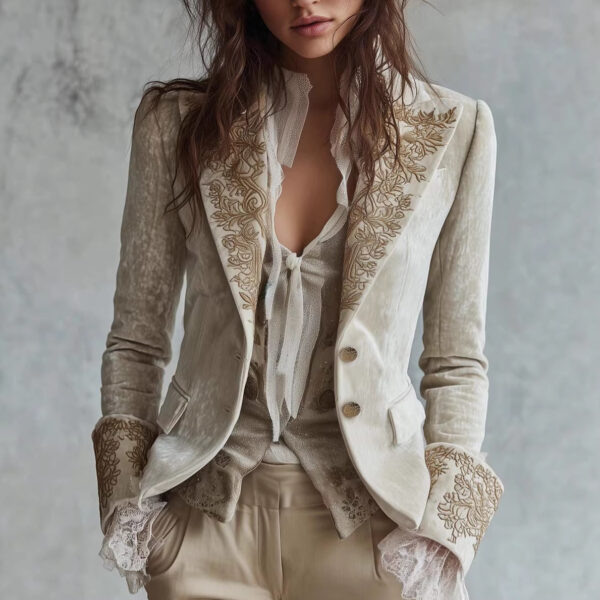 Womens Fashion Printed Lapel Flare-Sleeve Blazer - Image 2