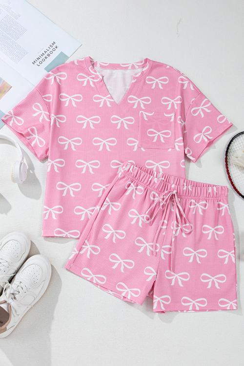 Valentine Bow Waffle Knit T-Shirt and Shorts Set - Image 5