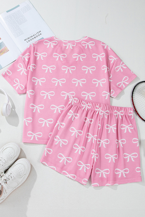 Valentine Bow Waffle Knit T-Shirt and Shorts Set - Image 6