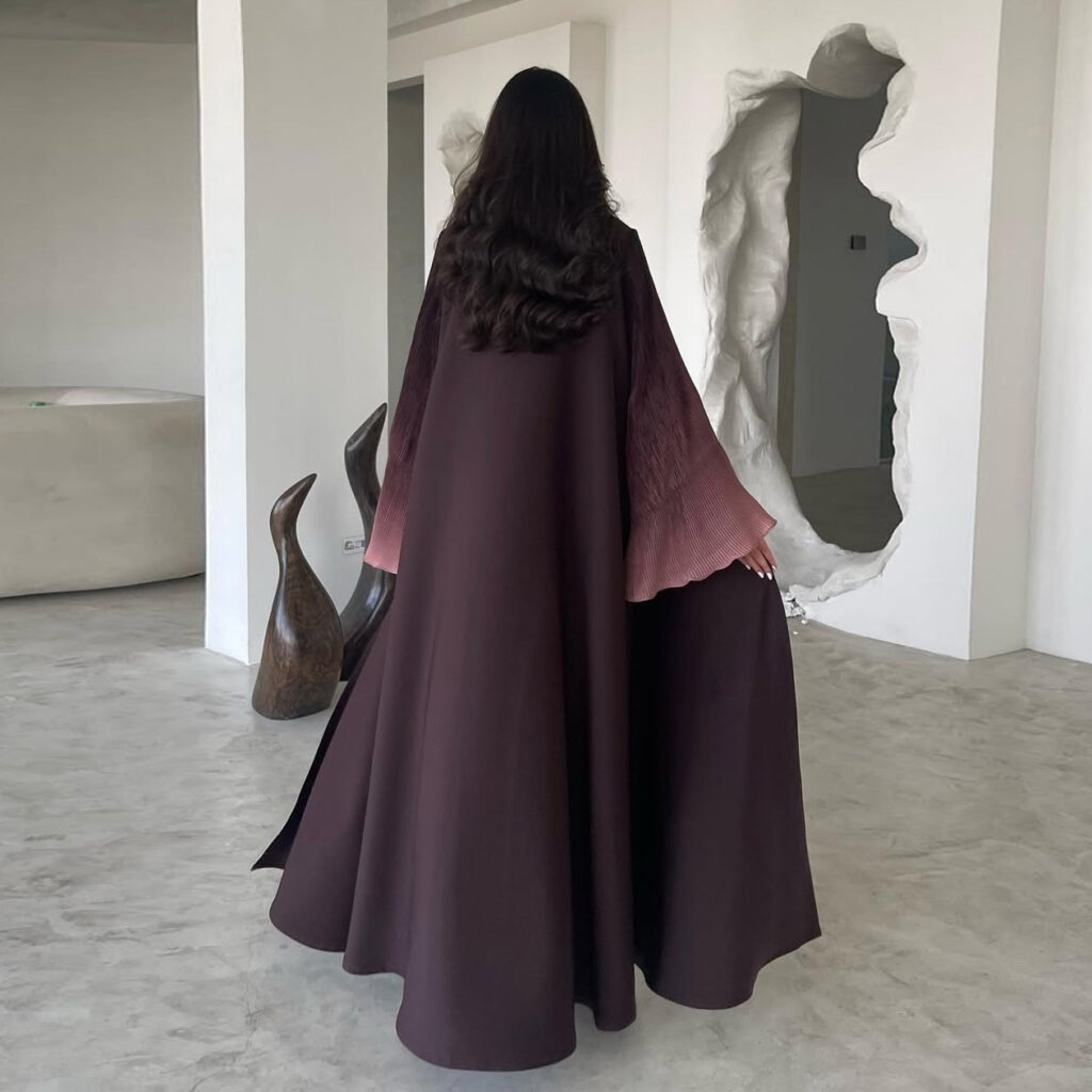 Arabian Dubai Chiffon Pleated Flared-Sleeve Color-Block Coat For Women