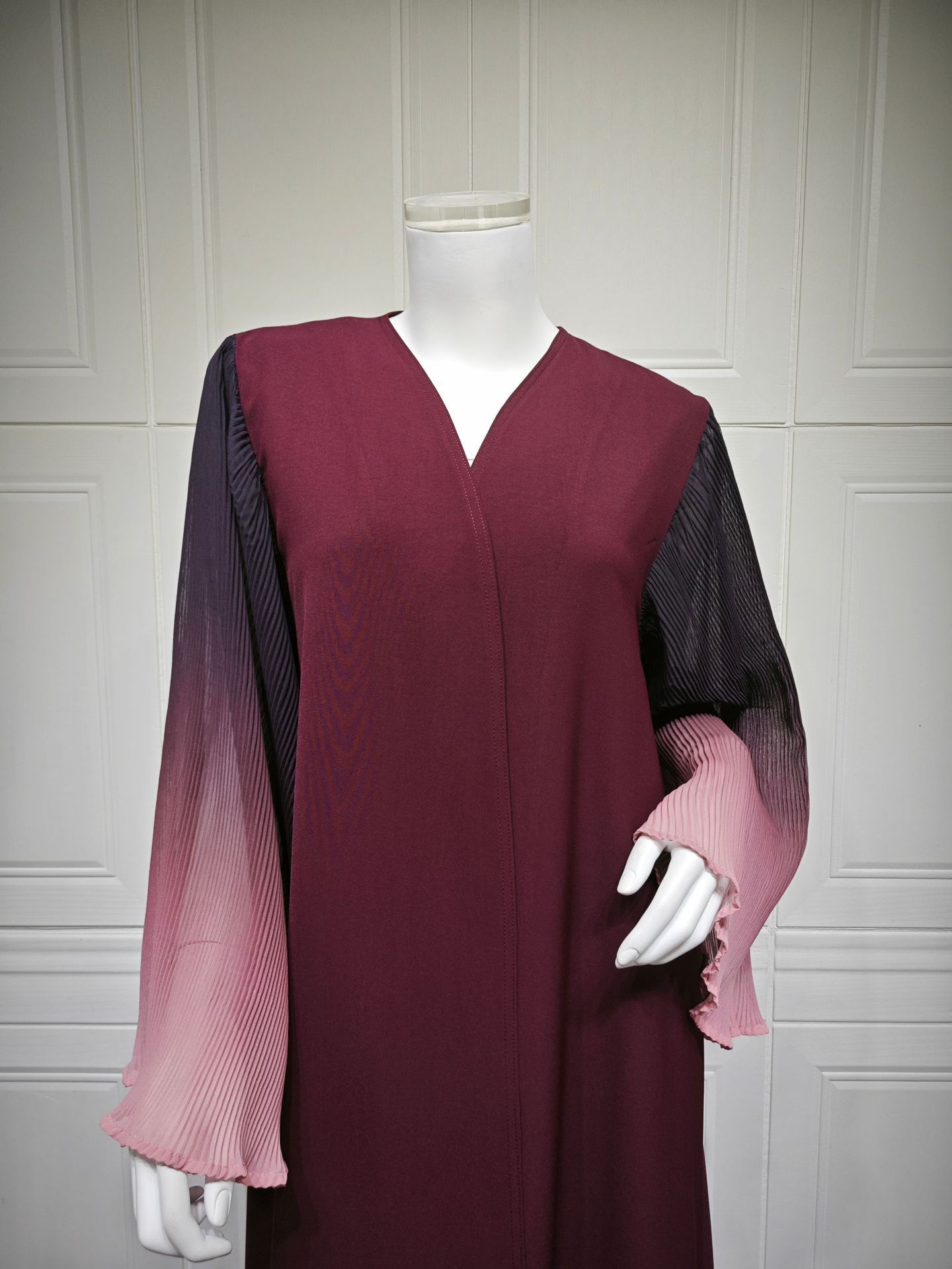 Arabian Dubai Chiffon Pleated Flared-Sleeve Color-Block Coat For Women - Image 13