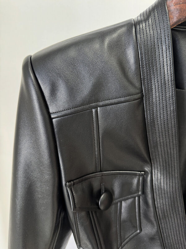 New European And American-style Fashionable Belt-tie Slim-fit Leather Jacket - Image 7