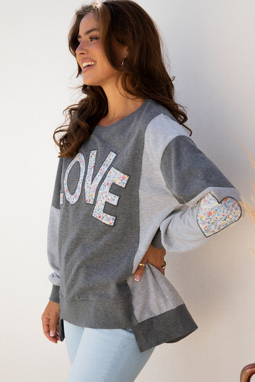 Valentine LOVE Floral Patchwork Reverse Seam Sweatshirt - Image 4