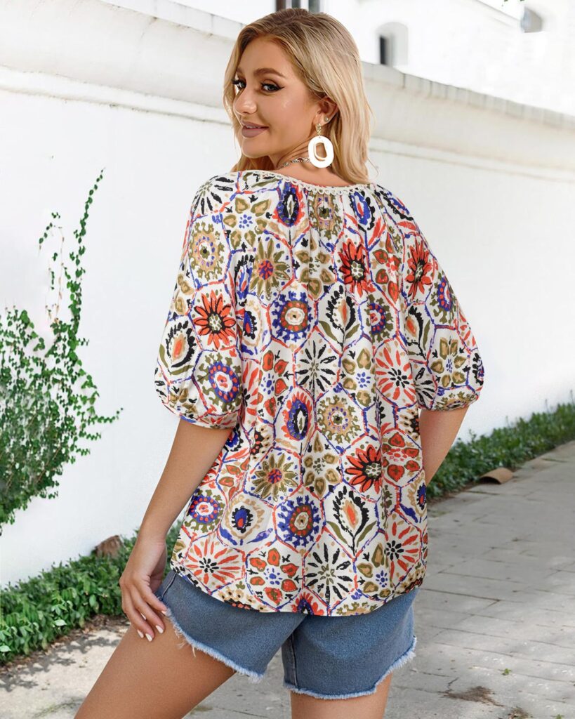 Bohemian Casual V-neck Short-sleeve Printed Blouse